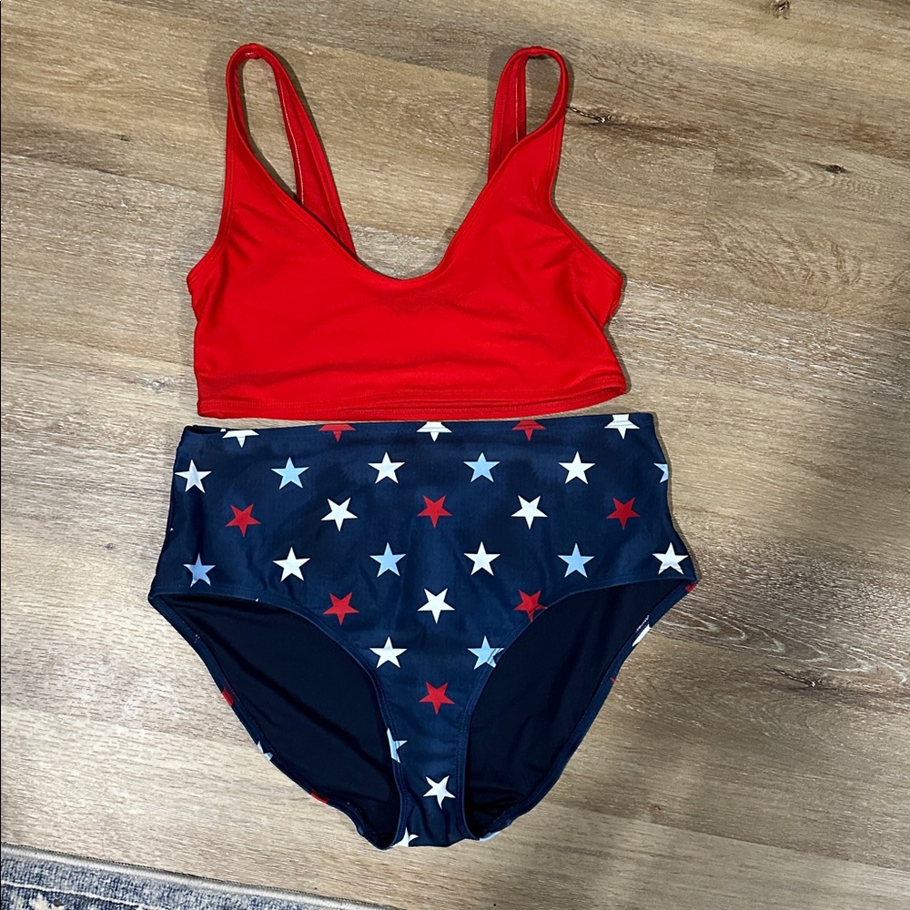 Old Navy Red Top Navy Star High-Waist Bikini Set